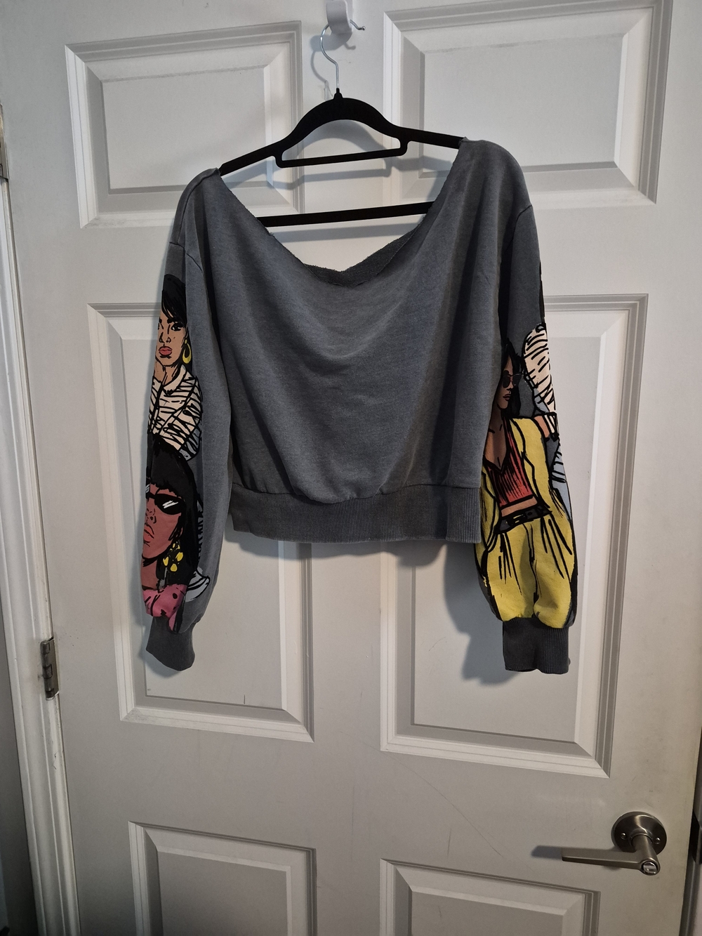 Zara Graphic Print Off the Shoulder Cropped Sweatshirt Streetwear Colorful Med - Picture 3 of 7